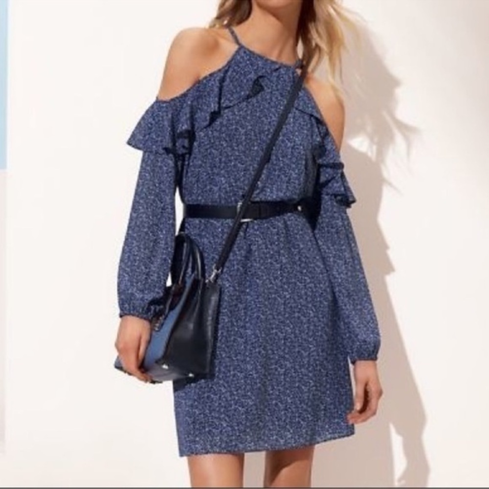 Elegant Blue floral Michael Kors dress Ruffle Dress